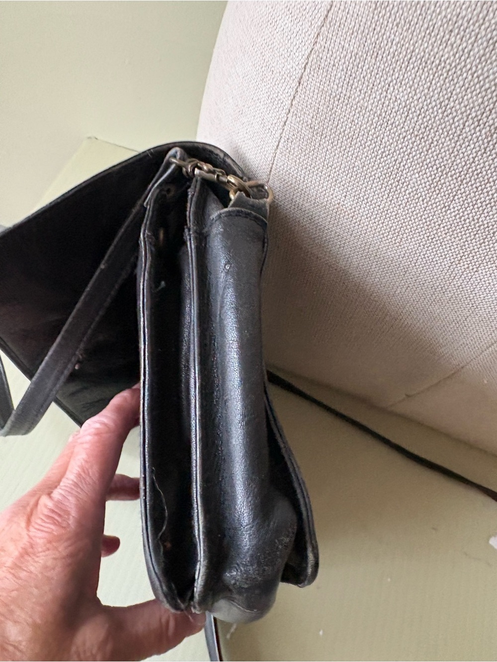 Derek Alexander Black Leather Crossbody Bag plaid lining - Picture 11 of 13